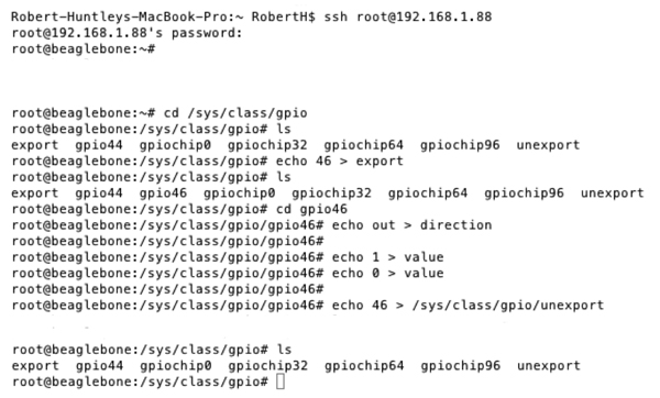 範例命令可透過 SSH 控制 GPIO 引腳